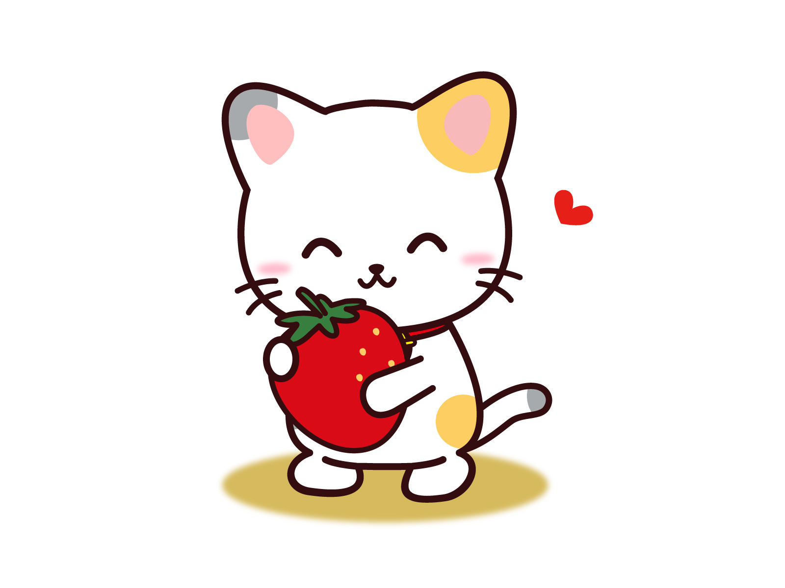 苺を抱いた三毛猫のイラスト